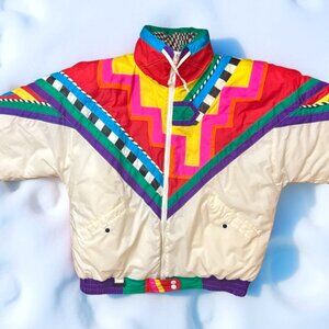 RARE Vintage Retro 80s/90s Colorful Abstract Geometric Ski Jacket, Size Medium